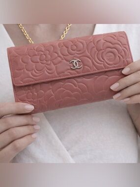 Chanel Pink Floral Embossed Wallet